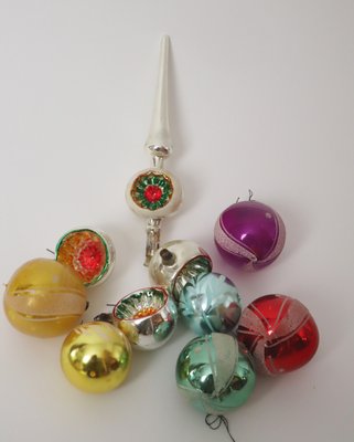 German Hand Blown and Christmas Bauble and Tree Topper, 1950s Set of 10-ESB-2035574