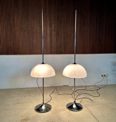 German Height Adjustable Mushroom Floor Lamps with Chromed Tulip Bases, 1960s, Set of 2-JP-1785735