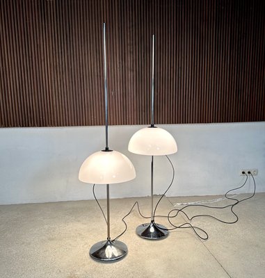 German Height Adjustable Mushroom Floor Lamps with Chromed Tulip Bases, 1960s, Set of 2-JP-1785735