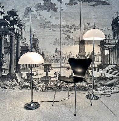 German Height Adjustable Mushroom Floor Lamps with Chromed Tulip Bases, 1960s, Set of 2-JP-1785695