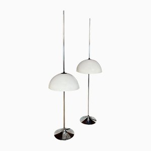 German Height Adjustable Mushroom Floor Lamps with Chromed Tulip Bases, 1960s, Set of 2-JP-1785735