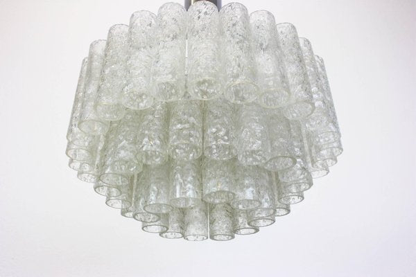 German Ice Glass Tube Chandelier from Doria Leuchten, 1960s-UGR-1093015