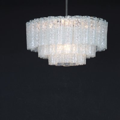 German Ice Glass Tube Chandelier from Doria Leuchten, 1960s-UGR-1093015