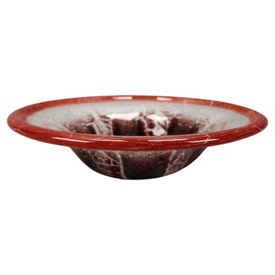 German Ikora Art Glass Bowl in Red, White and Burgundy attributed to WMF, 1930s-KEG-1799922