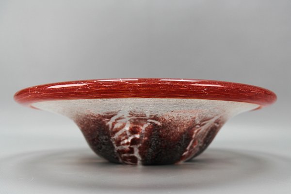 German Ikora Art Glass Bowl in Red, White and Burgundy attributed to WMF, 1930s-KEG-1799922