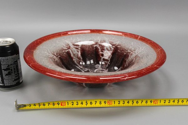 German Ikora Art Glass Bowl in Red, White and Burgundy attributed to WMF, 1930s-KEG-1799922