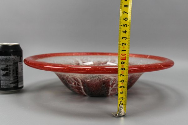 German Ikora Art Glass Bowl in Red, White and Burgundy attributed to WMF, 1930s-KEG-1799922