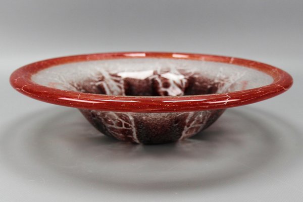 German Ikora Art Glass Bowl in Red, White and Burgundy attributed to WMF, 1930s-KEG-1799922