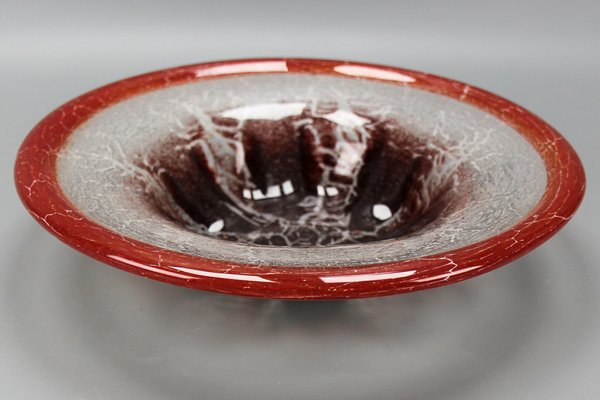 German Ikora Art Glass Bowl in Red, White and Burgundy attributed to WMF, 1930s-KEG-1799922