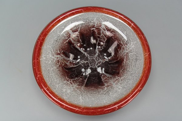 German Ikora Art Glass Bowl in Red, White and Burgundy attributed to WMF, 1930s-KEG-1799922