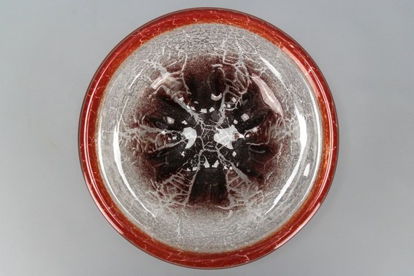 German Ikora Art Glass Bowl in Red, White and Burgundy attributed to WMF, 1930s-KEG-1799922