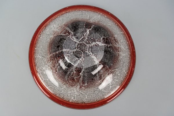 German Ikora Art Glass Bowl in Red, White and Burgundy attributed to WMF, 1930s-KEG-1799922