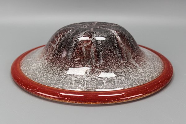 German Ikora Art Glass Bowl in Red, White and Burgundy attributed to WMF, 1930s-KEG-1799922