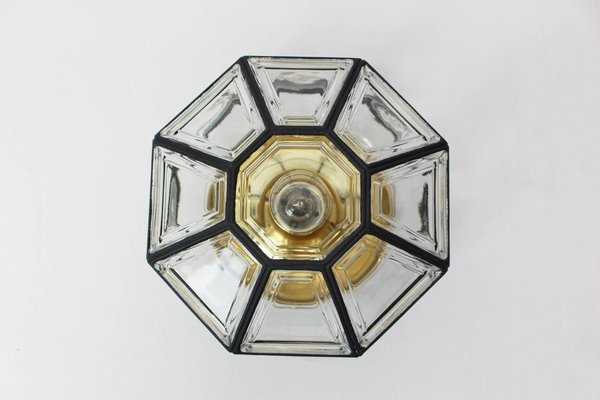 German Iron and Clear Glass Flushmount by Limburg, 1960s-UGR-1085532