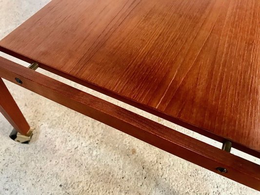 German Minimalist Teak and Brass Serving Trolley, 1960s-JP-801876