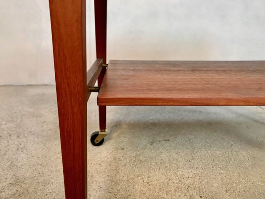 German Minimalist Teak and Brass Serving Trolley, 1960s-JP-801876