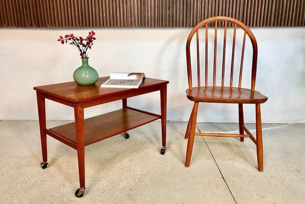 German Minimalist Teak and Brass Serving Trolley, 1960s-JP-801876