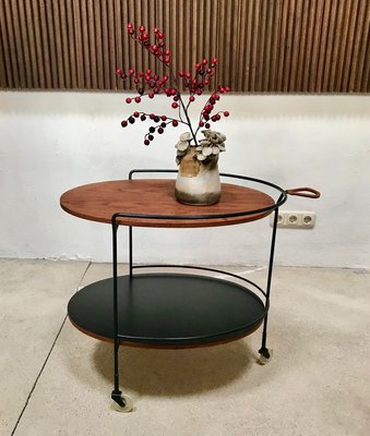 German Minimalist Teak and Steel Wire Serving Trolley from Ilse, 1960s-JP-768797