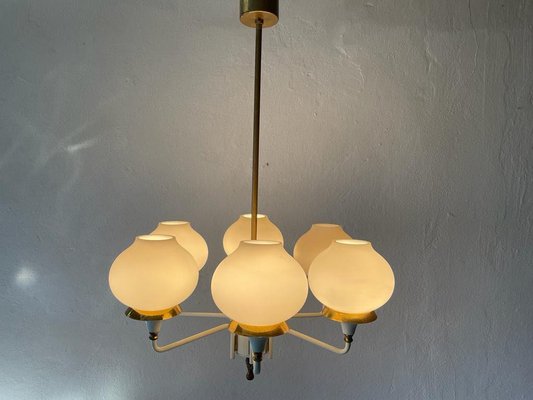 German Modern 6 Opal Glass and White Body Chandelier by Kaiser Leuchten, 1960s-RDS-1196890