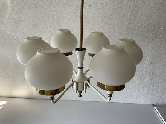 German Modern 6 Opal Glass and White Body Chandelier by Kaiser Leuchten, 1960s-RDS-1196890