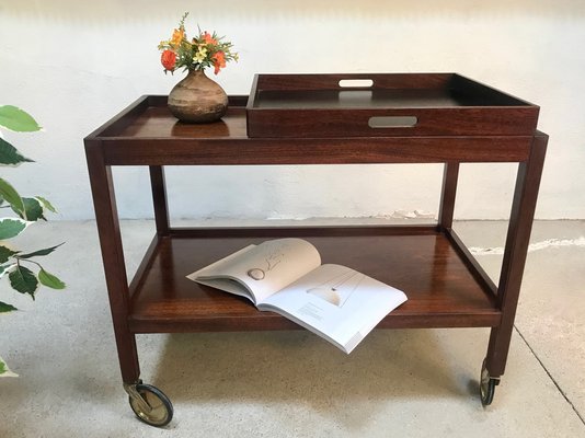 German Modernist Walnut Serving Cart with Removable Trays from Wilhelm Renz, 1960s-JP-970428