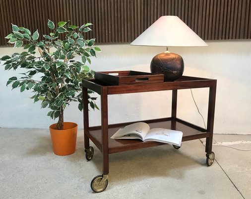 German Modernist Walnut Serving Cart with Removable Trays from Wilhelm Renz, 1960s-JP-970428