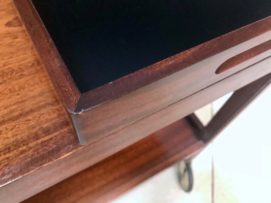 German Modernist Walnut Serving Cart with Removable Trays from Wilhelm Renz, 1960s-JP-970428