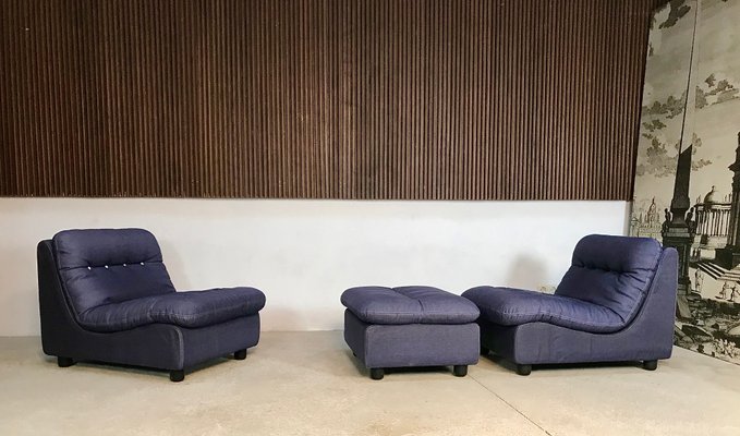 German Modular Lounge Chairs and Ottoman Set, 1960s, Set of 3-JP-706698