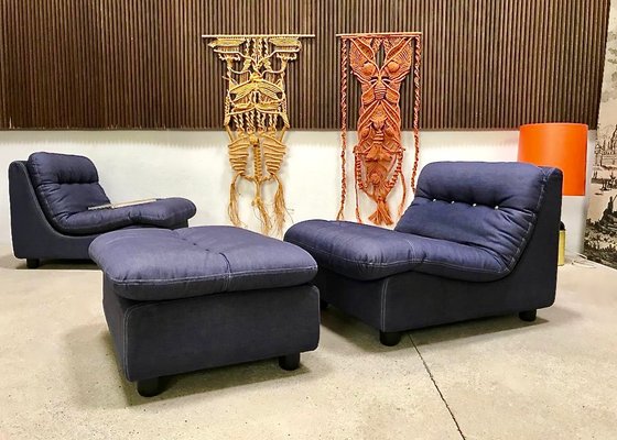 German Modular Lounge Chairs and Ottoman Set, 1960s, Set of 3-JP-706698