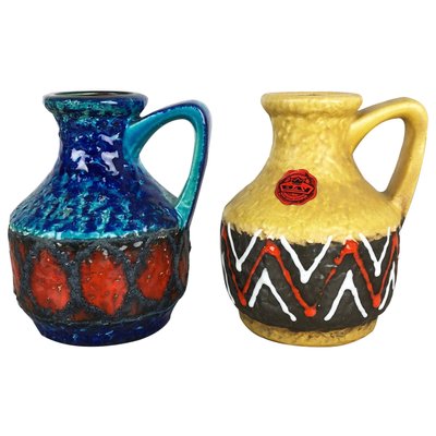 German Multi-Color 215-17 Fat Lava Op Art Pottery Vases from Bay Ceramics, Set of 2-QZ-1077045