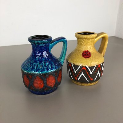 German Multi-Color 215-17 Fat Lava Op Art Pottery Vases from Bay Ceramics, Set of 2-QZ-1077045