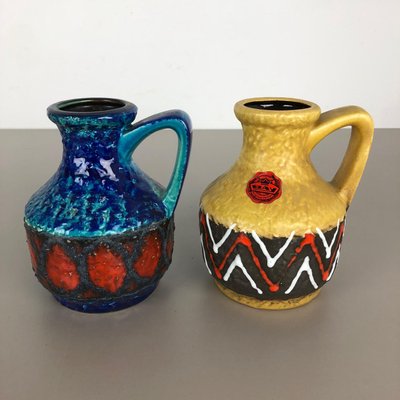 German Multi-Color 215-17 Fat Lava Op Art Pottery Vases from Bay Ceramics, Set of 2-QZ-1077045