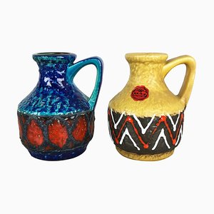 German Multi-Color 215-17 Fat Lava Op Art Pottery Vases from Bay Ceramics, Set of 2-QZ-1077045