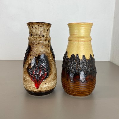 German Multi-Color Fat Lava Op Art Pottery Vase by Bay Ceramics, Set of 2-QZ-1091374