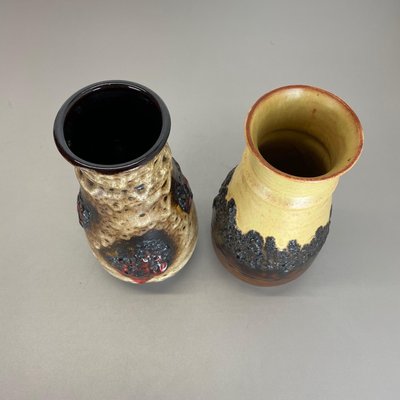 German Multi-Color Fat Lava Op Art Pottery Vase by Bay Ceramics, Set of 2-QZ-1091374