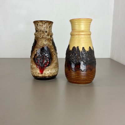 German Multi-Color Fat Lava Op Art Pottery Vase by Bay Ceramics, Set of 2-QZ-1091374