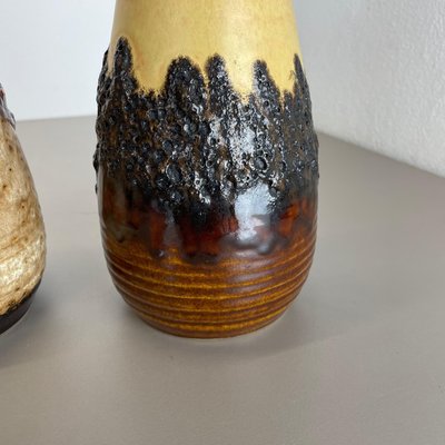 German Multi-Color Fat Lava Op Art Pottery Vase by Bay Ceramics, Set of 2-QZ-1091374