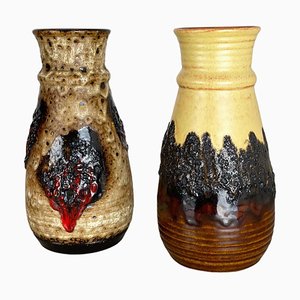 German Multi-Color Fat Lava Op Art Pottery Vase by Bay Ceramics, Set of 2-QZ-1091374