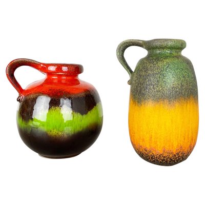 German Multi-Color Fat Lava Pottery Vases from Scheurich, 1970s, Set of 2-QZ-1143216