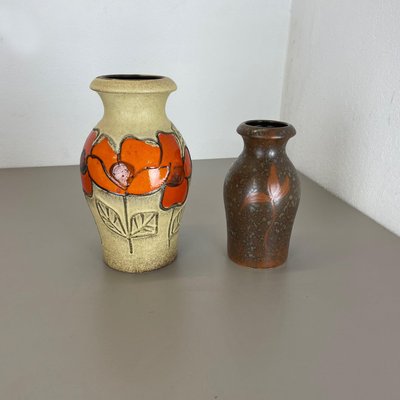 German Multi-Color Pottery Fat Lava Vases from Scheurich, 1970s, Set of 2-QZ-1169015