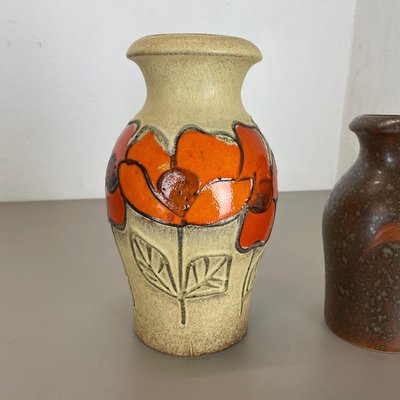 German Multi-Color Pottery Fat Lava Vases from Scheurich, 1970s, Set of 2-QZ-1169015