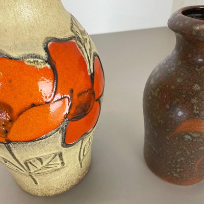 German Multi-Color Pottery Fat Lava Vases from Scheurich, 1970s, Set of 2-QZ-1169015