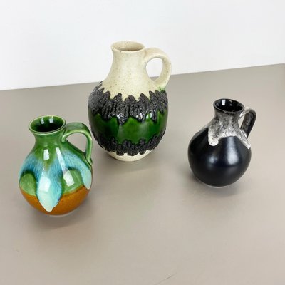 German Multi-Colored Op Art Fat Lava Pottery Vases from Bay Keramik, Set of 3-QZ-1073860