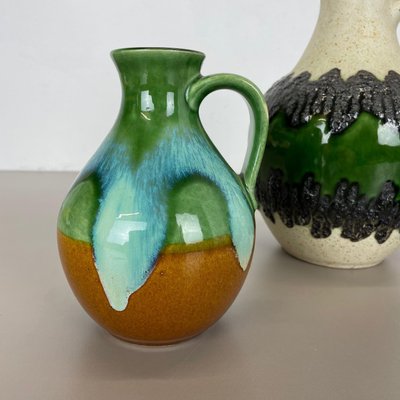 German Multi-Colored Op Art Fat Lava Pottery Vases from Bay Keramik, Set of 3-QZ-1073860