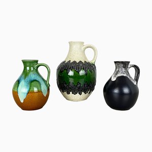 German Multi-Colored Op Art Fat Lava Pottery Vases from Bay Keramik, Set of 3-QZ-1073860