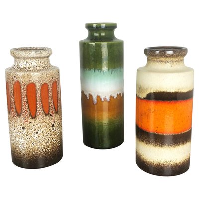 German Multicolor Fat Lava Vase Pottery by Scheurich, 1970s, Set of 3-QZ-1092984