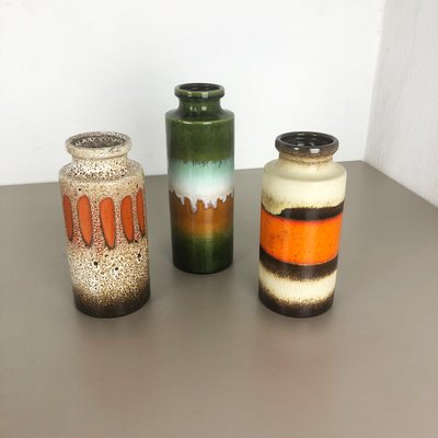 German Multicolor Fat Lava Vase Pottery by Scheurich, 1970s, Set of 3-QZ-1092984