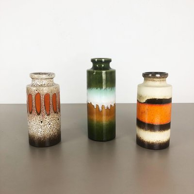 German Multicolor Fat Lava Vase Pottery by Scheurich, 1970s, Set of 3-QZ-1092984