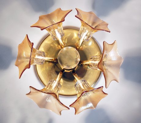 German Murano Glass and Brass Ceiling Lamp by Josef Simon & Josef Schelle for SiSche, 1960s-DEK-552449