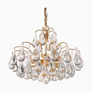 German Murano Glass Tear Drop & Gilt-Brass Chandelier from Palwa, 1960-DEK-1101321